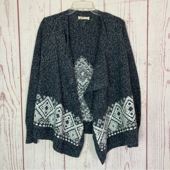 Hollister Sweaters - Hollister Women's S Small Gray Open Front Fuzzy Cardigan Sweater Duster Argyle